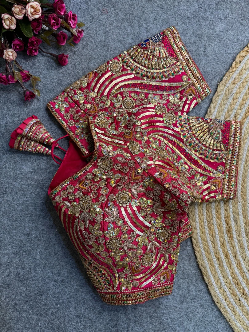 Rani Italian Silk Codding Sequence Peacock Work Bridal Blouse