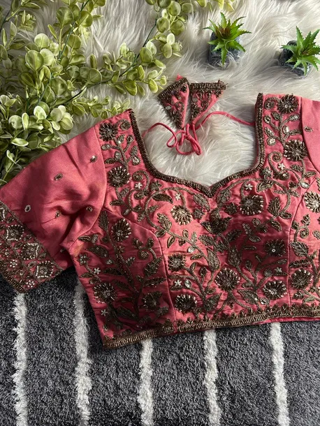 Baby Pink Color Handwork Blouse with Stars & Beads Bridal Blouse