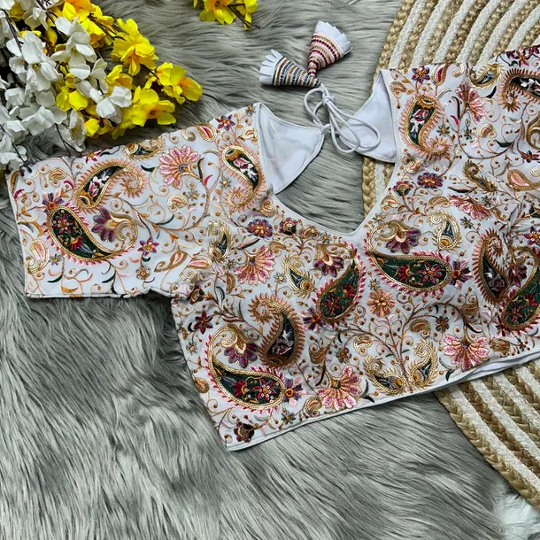 White Colour Kashmiri Style Georgette Blouse