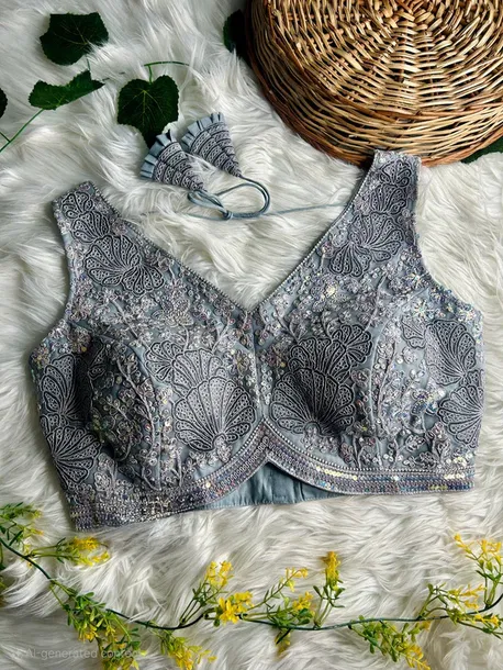 Grey Colour Designer Partywear Net Blouse