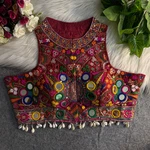Maroon Sleeveless Navratri Mirror Work Front-Open Blouse