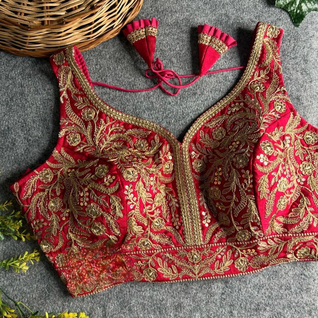 Rani Color Fancy Bridal Blouse with Heavy Embroidery & Latkans in Italian Silk