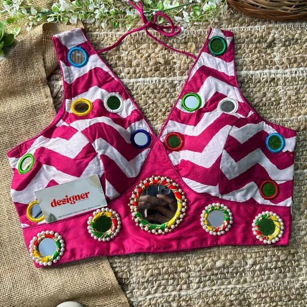 Rani Color Navratri Special Readymade Blouse with Mirror Work