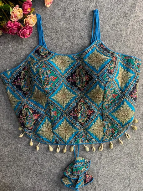 Blue Embroidered Luxe Crepe Partywear Corset Blouse