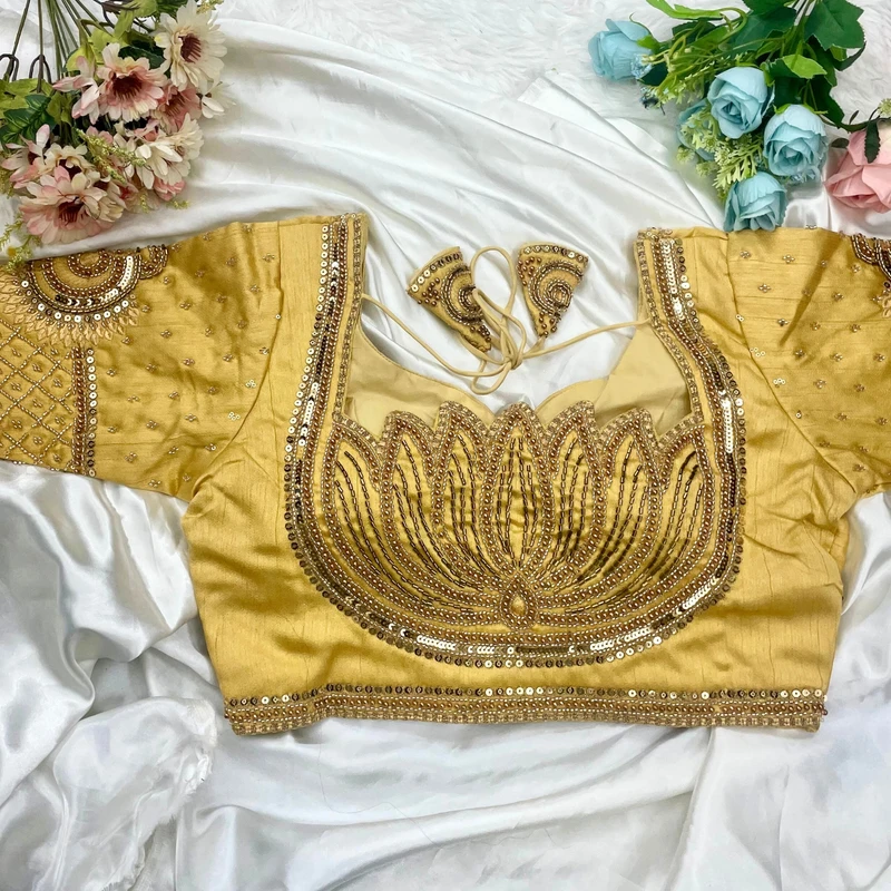 Gold Italian Silk Blouse with Heavy Beads and Sequence Work 