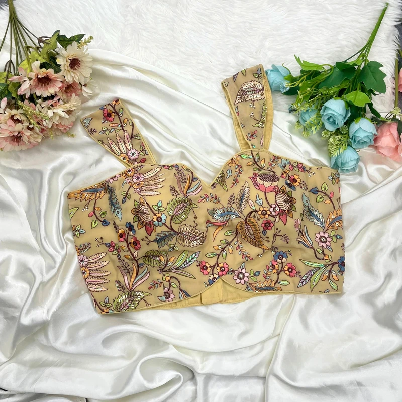 Beige Color Readymade Georgette Sleeveless Blouse For Navratri