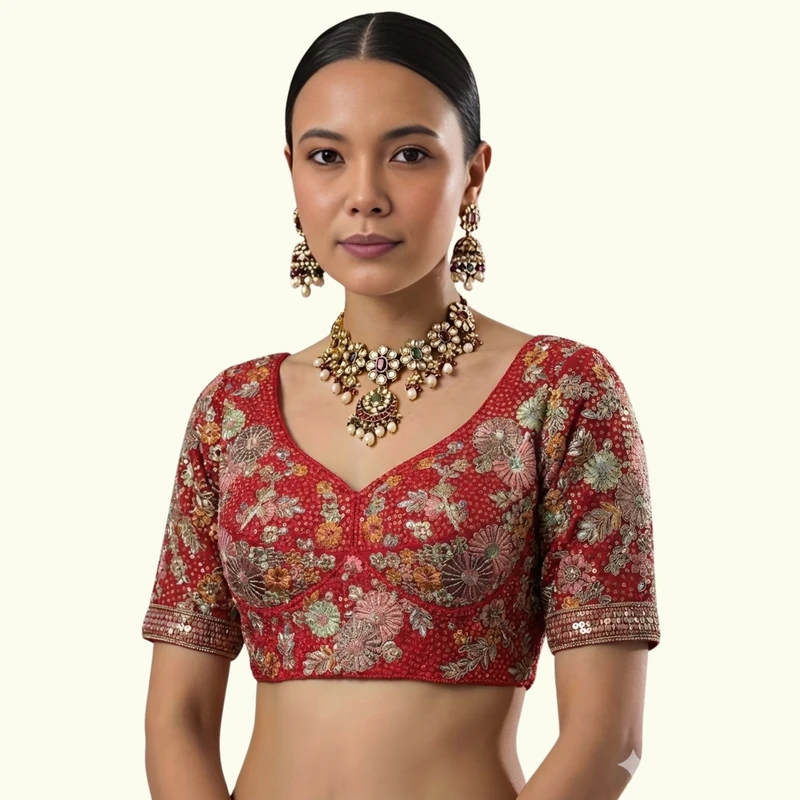 Red Color Sabyasachi Style Georgette Blouse