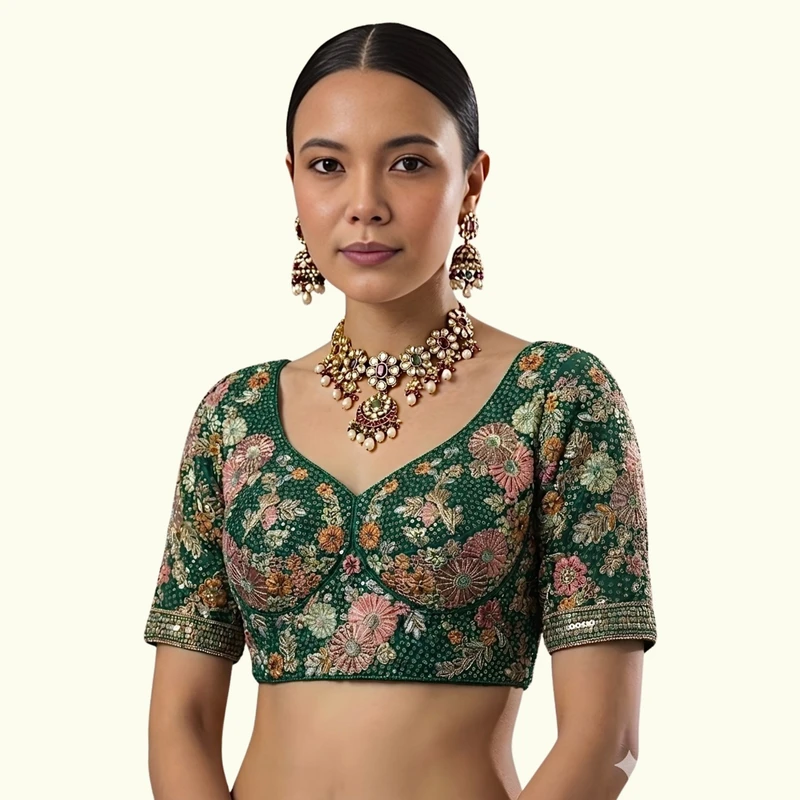 Green Color Sabyasachi Style Georgette Blouse