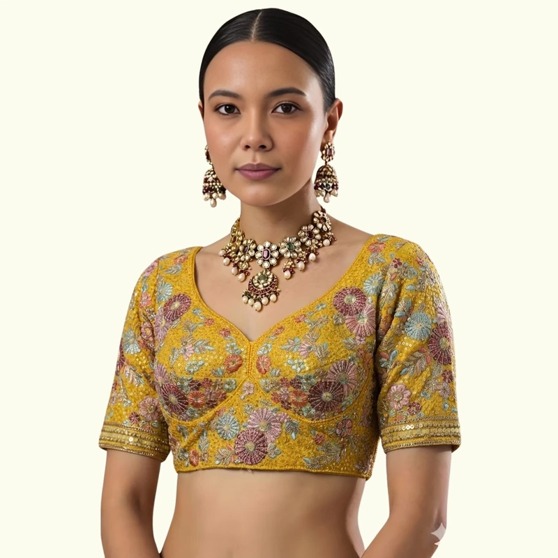 Yellow Color Sabyasachi Style Georgette Blouse