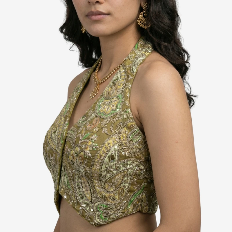 Mehndi Position Print Halter Neck Readymade Blouse