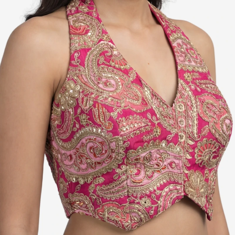 Rani Position Print Halter Neck Readymade Blouse