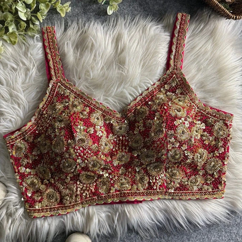 Rani Luxury Embroidered Sequin Beads Designer Spaghetti Blouse
