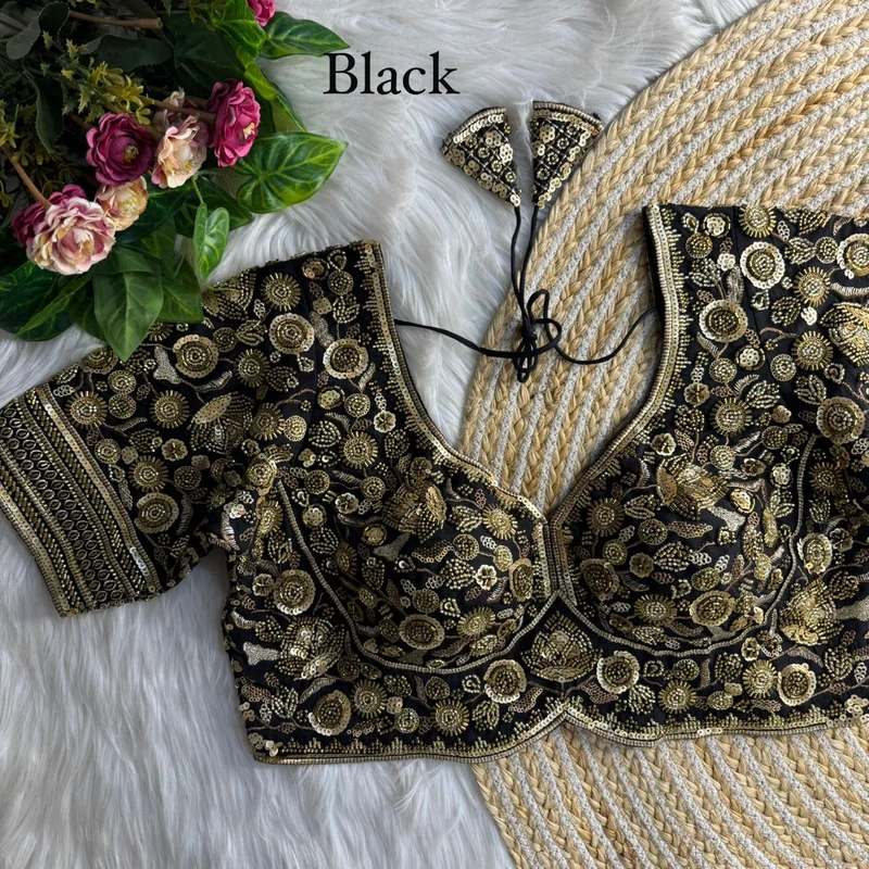 Black Royal Sabyasachi Inspired Heavy Beads Handwork Bridal Blouse