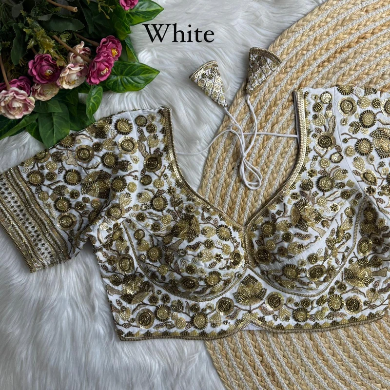 White Royal Sabyasachi Inspired Heavy Beads Handwork Bridal Blouse