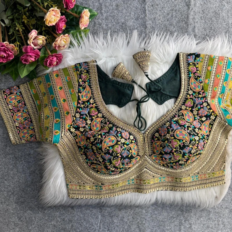 Bottle Sabyasachi Style Fox Georgette Embroidery Kashmiri Thread Work Blouse