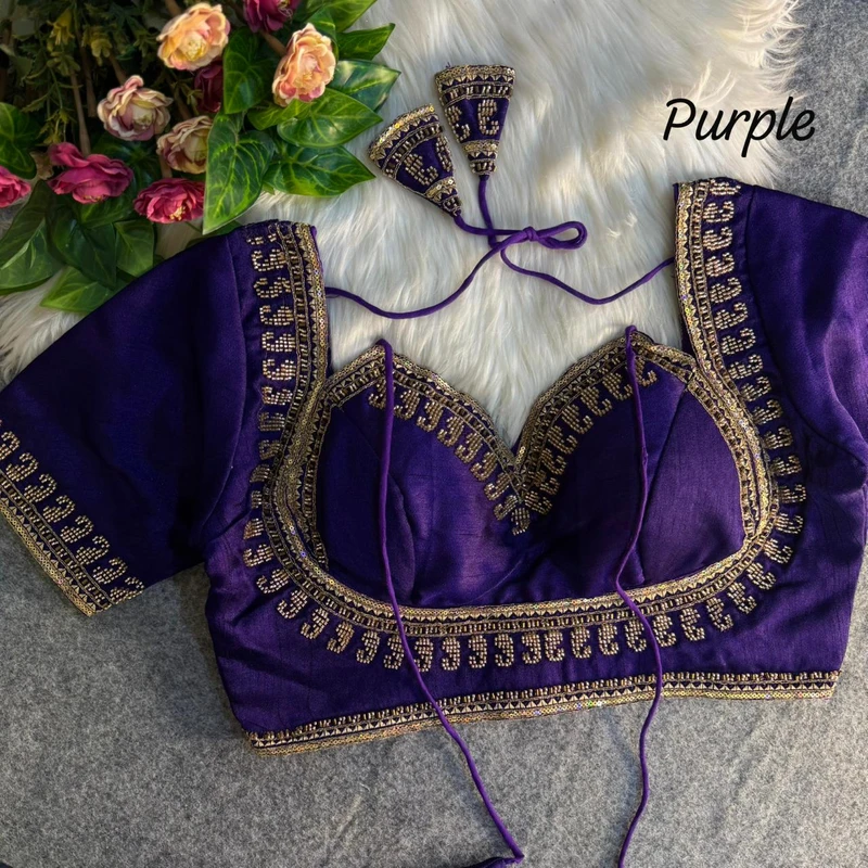 Purple Masaba Style Italian Silk Beads Work Bridal Blouse