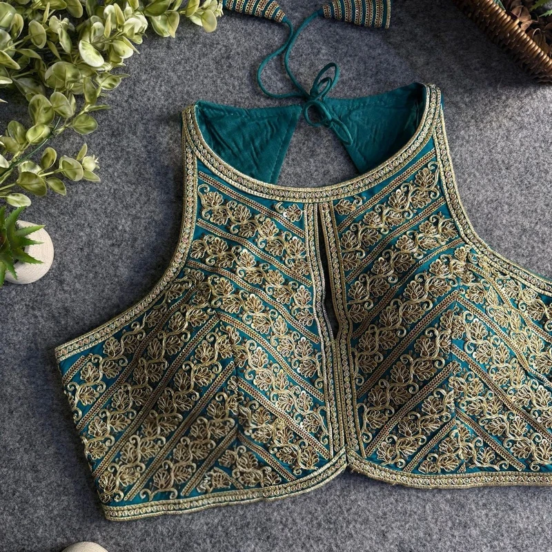 Rama Roman Silk Embroidery Work Halter Neck Blouse