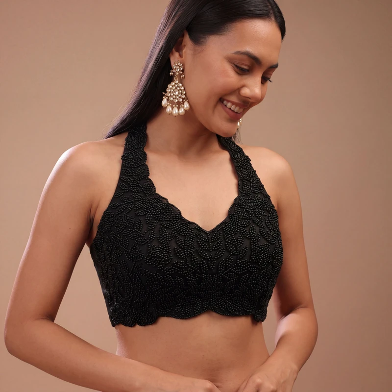 Black Handwork Heavy Beads Premium Net Back Dori Blouse