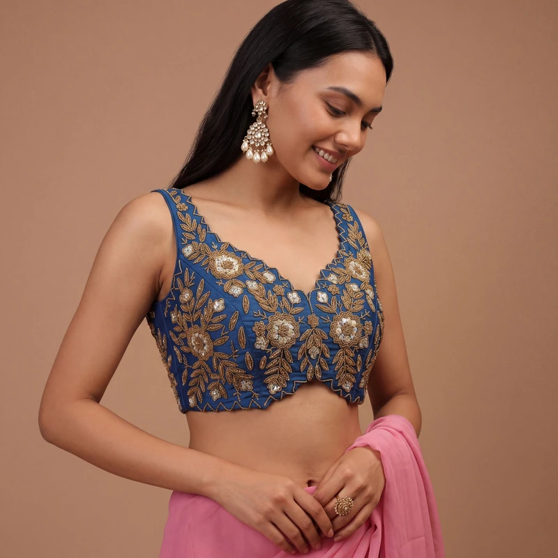 Zardosi Handwork Morpich Raw Silk Partywear Blouse