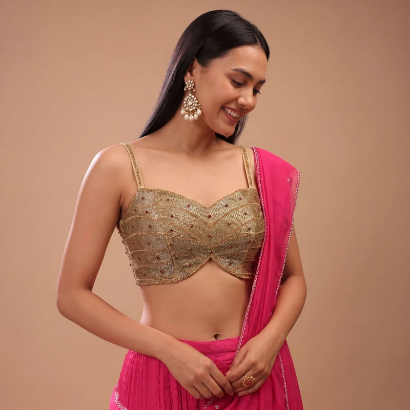 Golden Handwork Sweetheart Neck with Spaghetti Straps