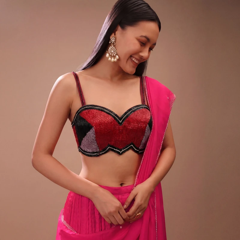 Red & Black Sequin Handwork with Sweetheart Neck