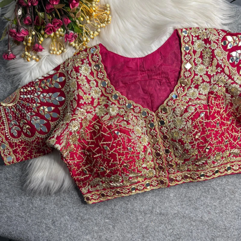 Rani Heavy Zari Silk Embroidered Peacock Mirror Work Blouse