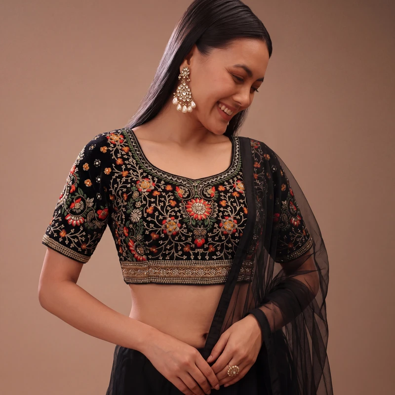 Black Color Heavy Velvet Real Diamond Work Blouse