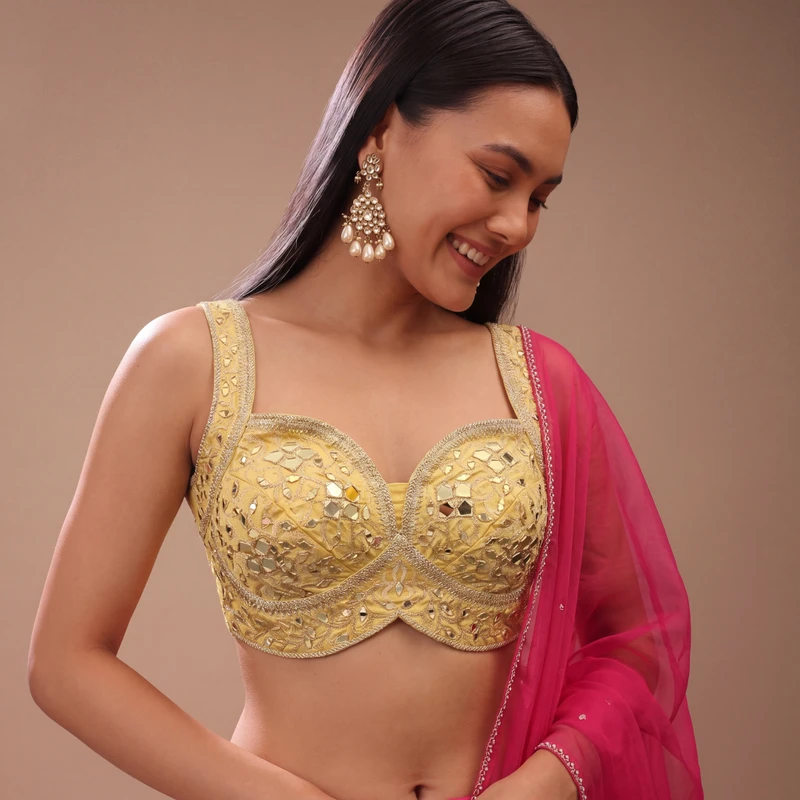 Gold Bridal Mirror Work Designer Blouse with Heavy Zari Embroidery