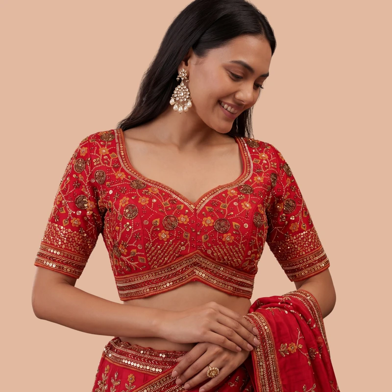 Red Colour Heavy Handwork Party Blouse