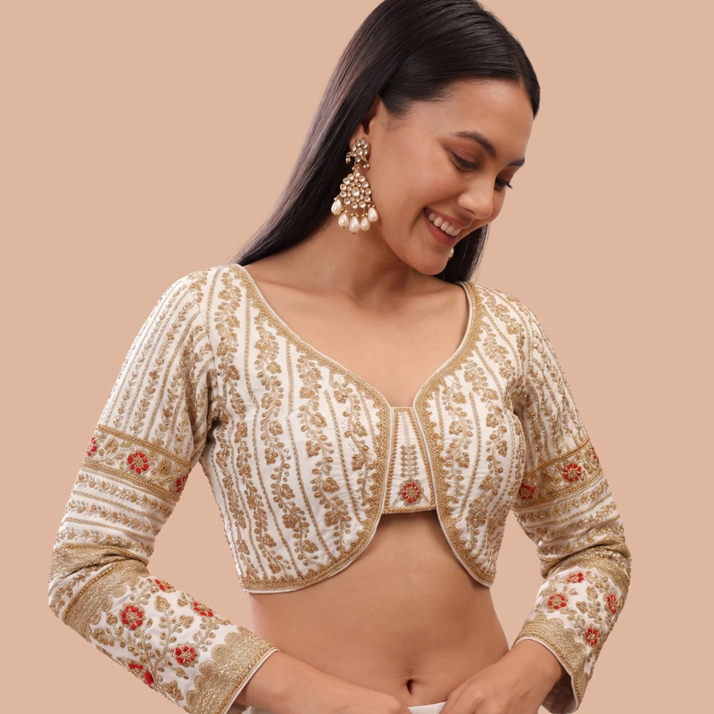 White Colour Bridal Blouse With Dori Latkans