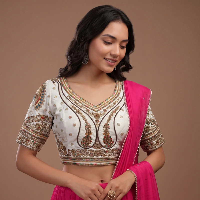White Color Bridal Bliss Apple-Cut Codding Work Blouse