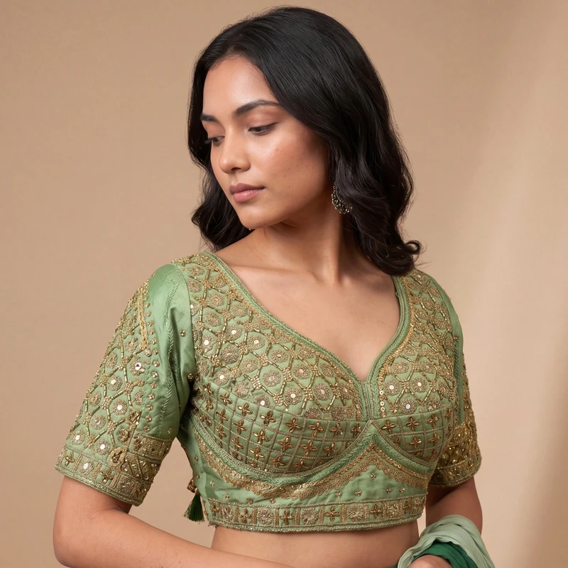 Sea Green Heavy Stars & Beads Bridal Partywear Blouse