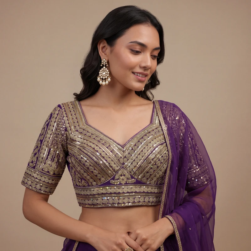 Purple Bridal Italian Silk Embroidered Designer Readymade Blouse