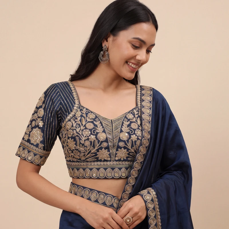 Morpeach Zari Work Partywear Half Sleeve Heavy Designer Blouse