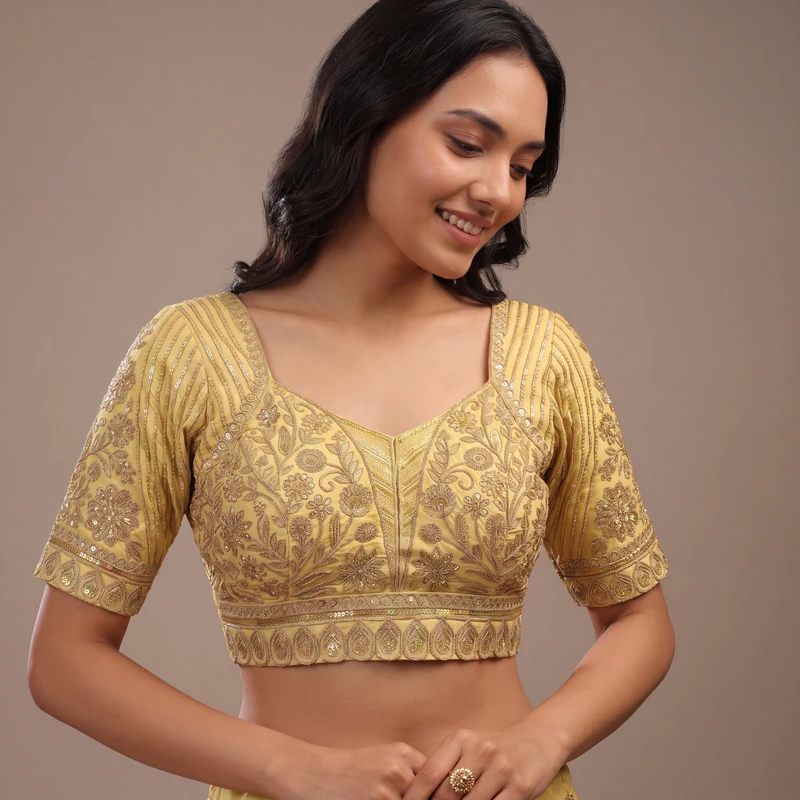 Gold Zari Work Partywear Half Sleeve Heavy Designer Blouse