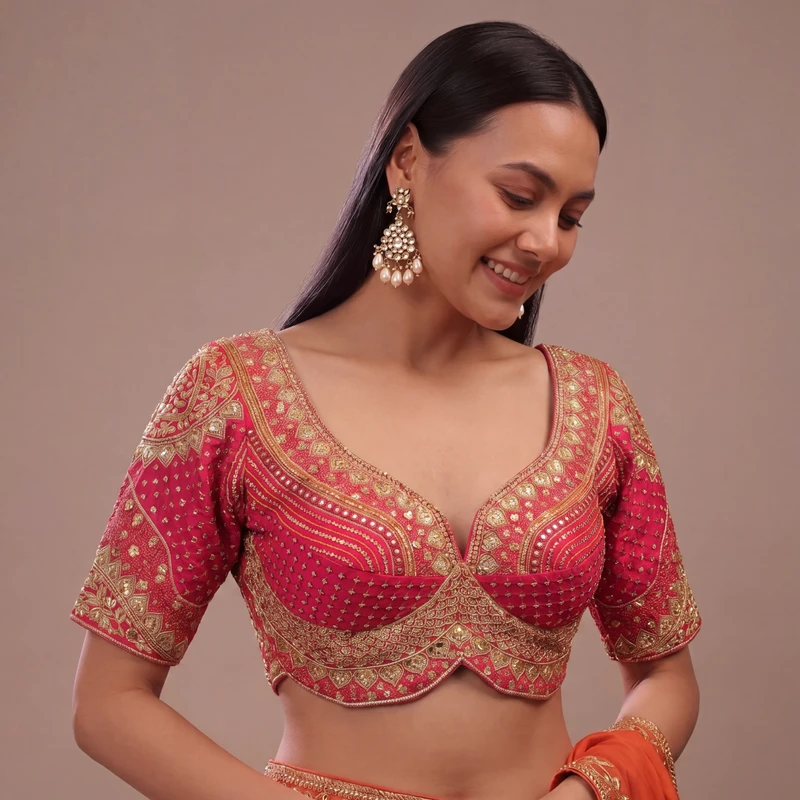 Sabyasachi inspired Rani Bridal Hand Work Georgette Blouse 