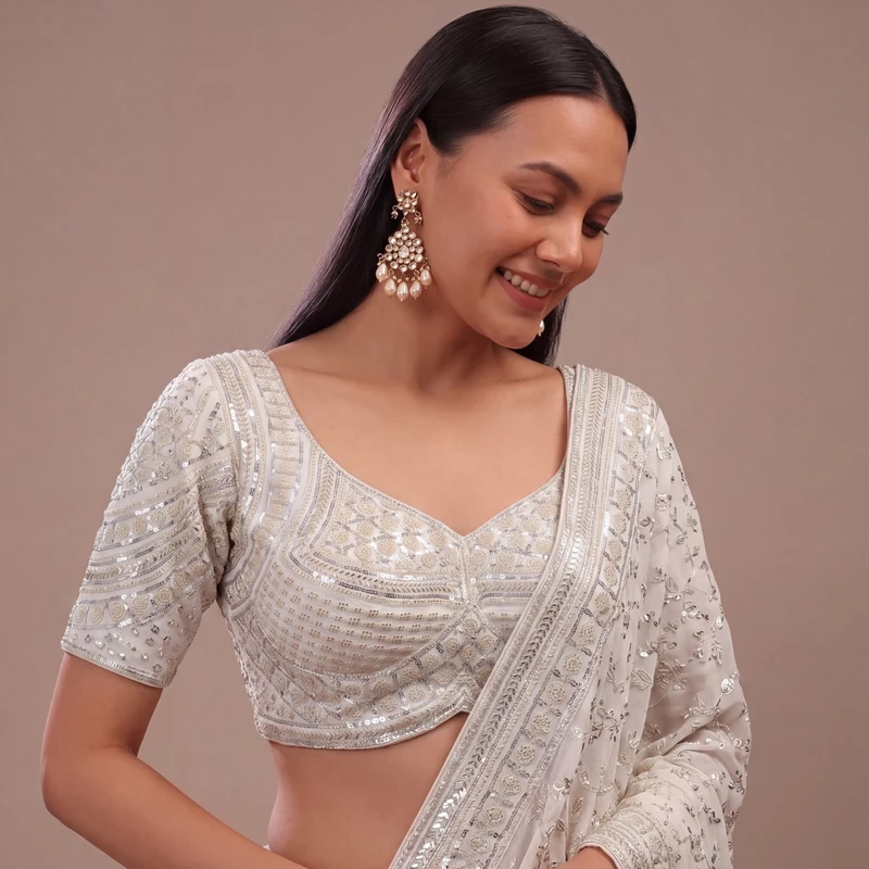 Silver Handwork Beads Partywear Sabyasachi Neck Blouse in Pure Fox Georgette