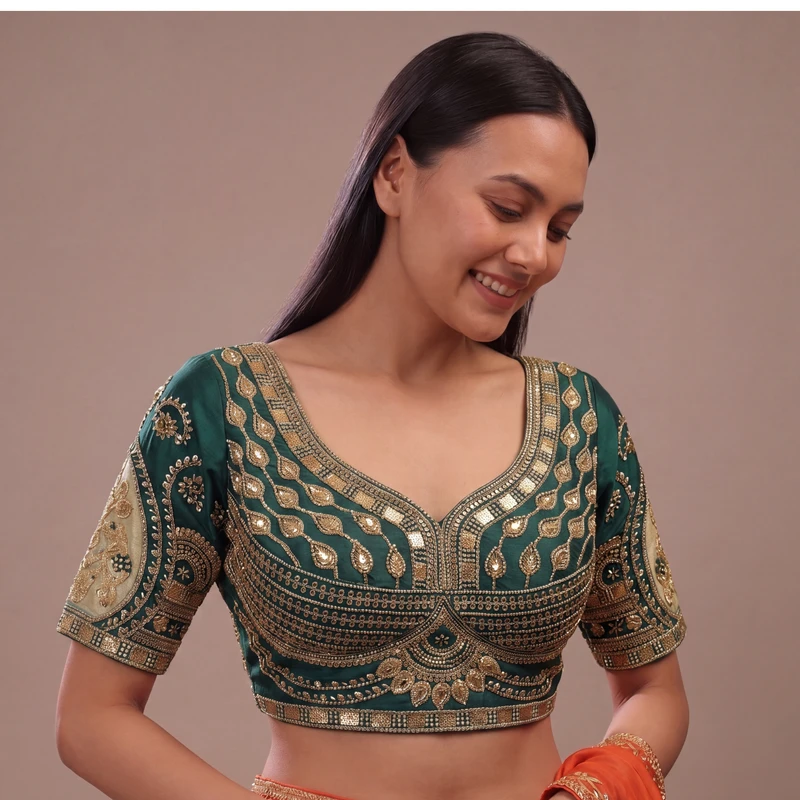 Rama Sabyasachi Style Beads & Embroidery Partywear Blouse in Roman Silk