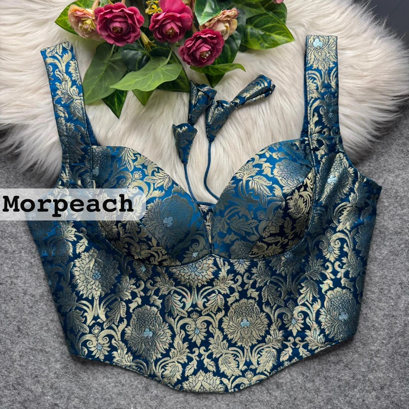 Morpeach Banarasi Corset Blouse with Jari Work & Latkan Back Open Style