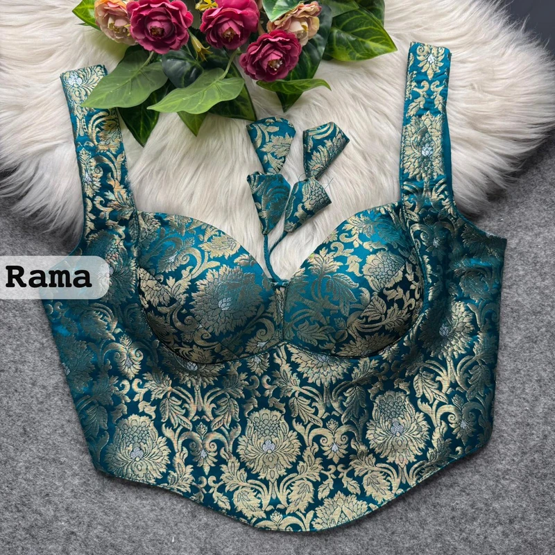 Rama Banarasi Corset Blouse with Jari Work & Latkan Back Open Style