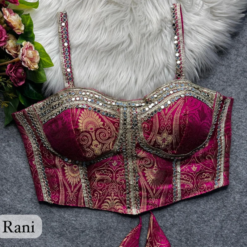 Rani Western Style Banarasi Corset Blouse with Real Mirror Work Lace