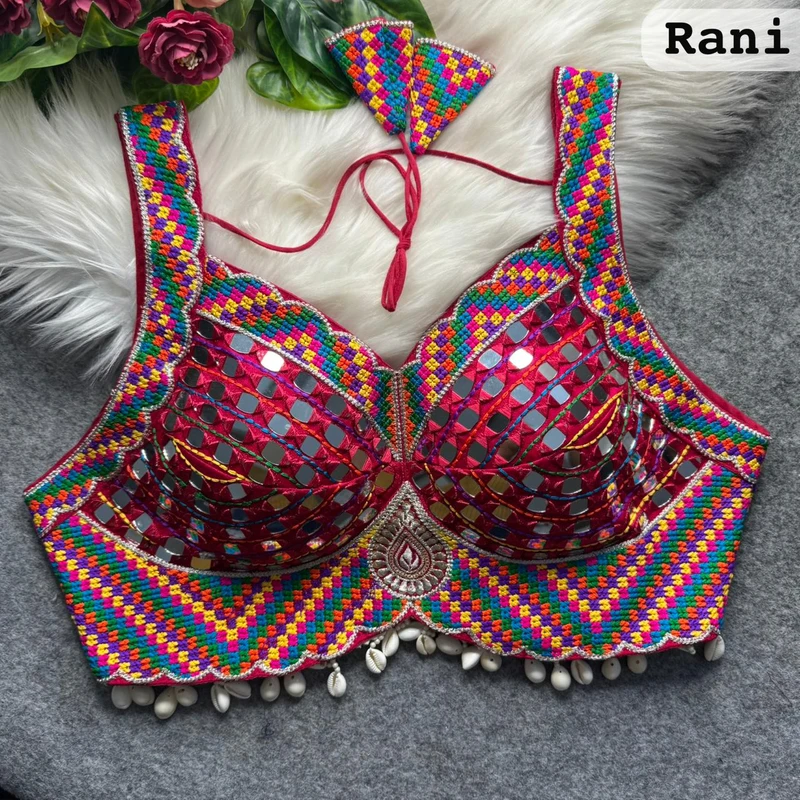 Rani Navratri Garba Real Mirror Work Blouse with Thread & Kaudi Work