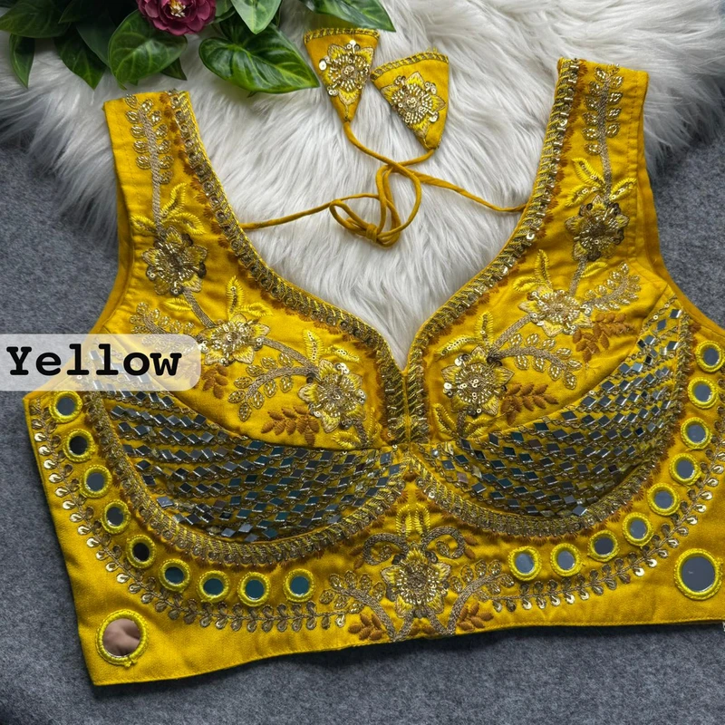 Yellow Sabyasachi Designer Beads & Real Mirror Work Bridal Blouse