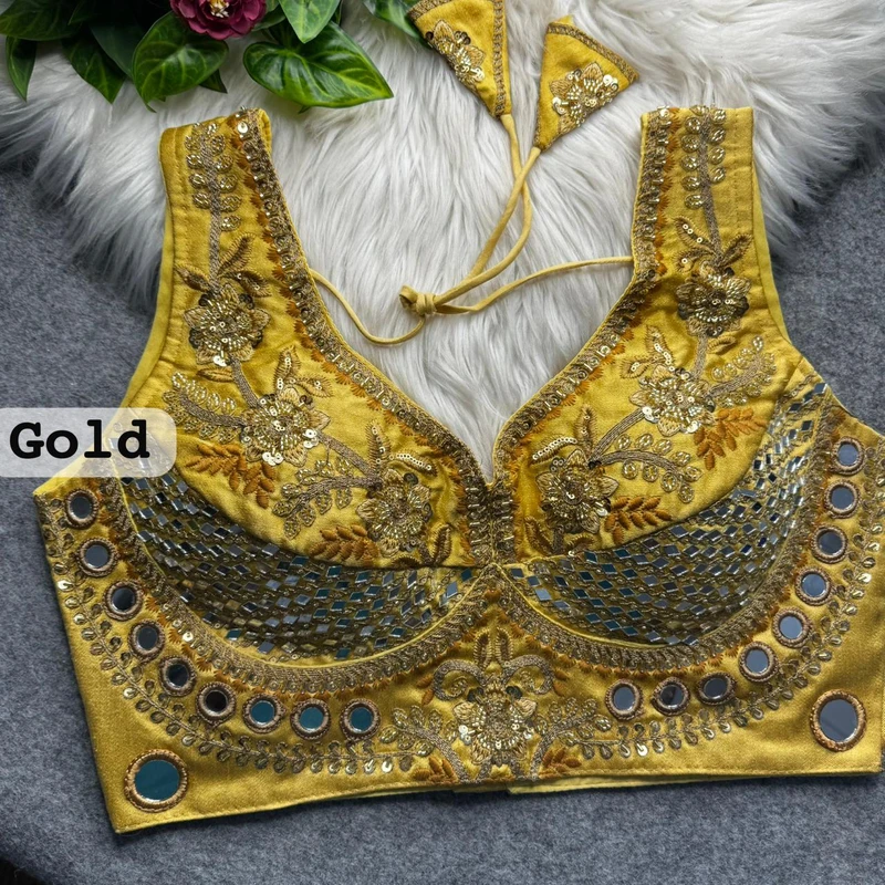Gold Sabyasachi Designer Beads & Real Mirror Work Bridal Blouse