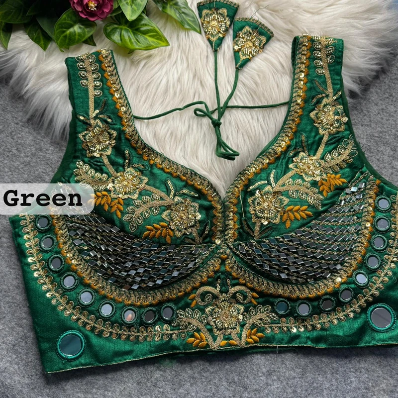 Green Sabyasachi Designer Beads & Real Mirror Work Bridal Blouse