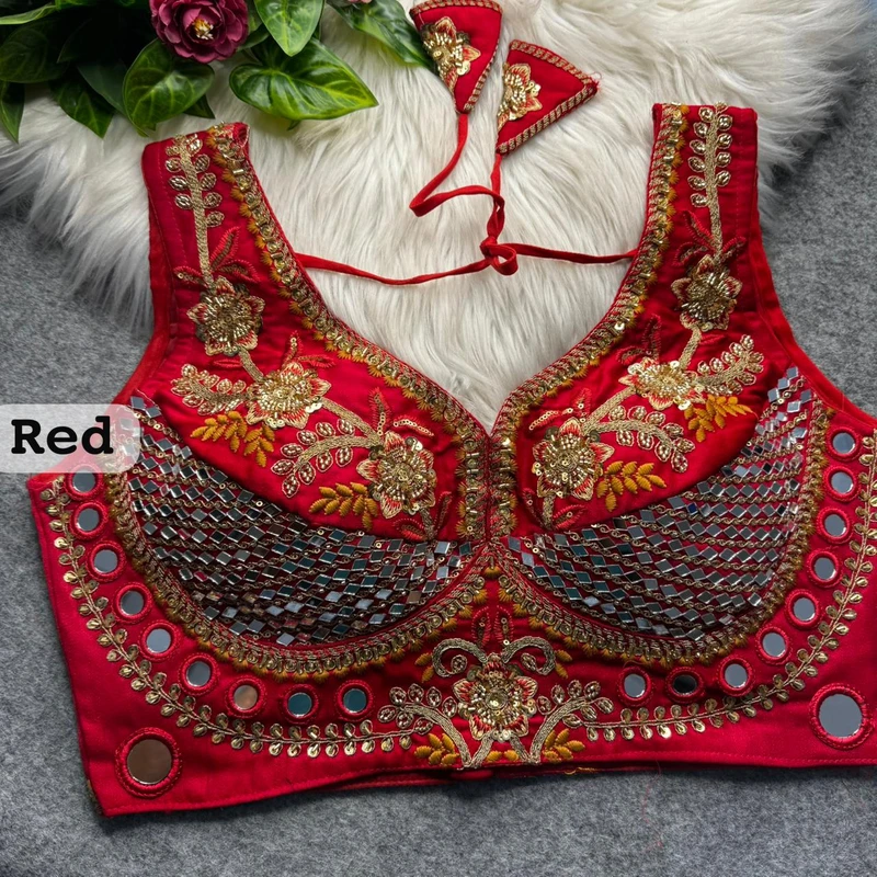 Red Sabyasachi Designer Beads & Real Mirror Work Bridal Blouse