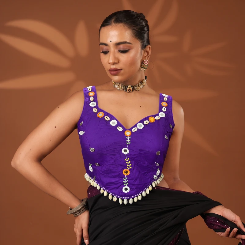 Purple Navratri Special Embroidery Kodi Garba Blouse