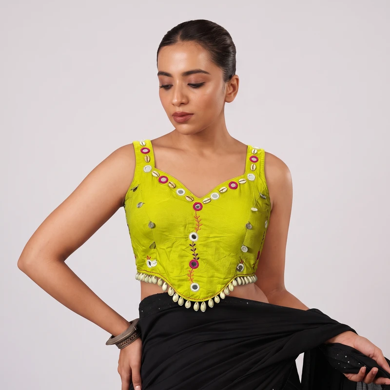 Lime Green Navratri Special Embroidery Kodi Garba Blouse