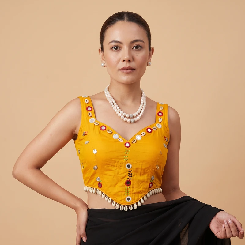 Mustard Navratri Special Embroidery Kodi Garba Blouse