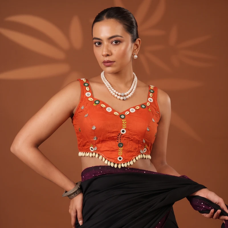 Rust Navratri Special Embroidery Kodi Garba Blouse